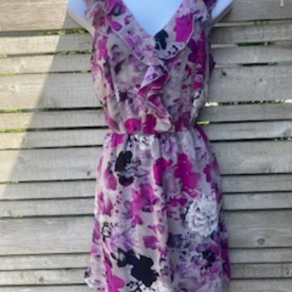 FLORAL MIDI DRESS WITH RUFFLE DETAIL- CLOSET CLEARANCE TO END OF JUNE!